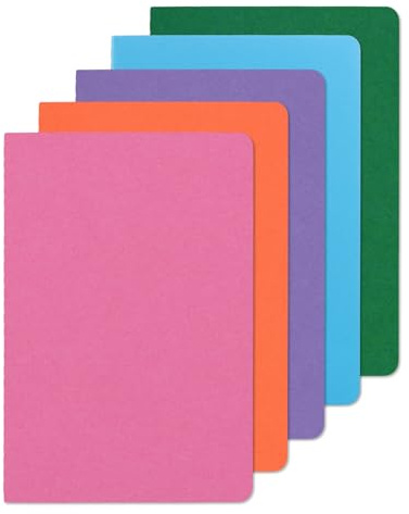 Thboxes A5 Lined Notebooks, 5 Pack, 60 Pages, Soft Cover, Mixed Colours | 80Gsm Thick Paper, Thread Bound, Lays Flat, Rounded Corners, For School, Office And Travel