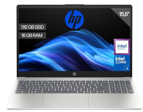 HP 15-fd0404ns - Ordenador portátil de 15.6 FHD (Intel Core 5 120U, 16GB RAM, 512GB SSD, Intel Graphics, FreeDos) Silver - Teclado QWERTY Español