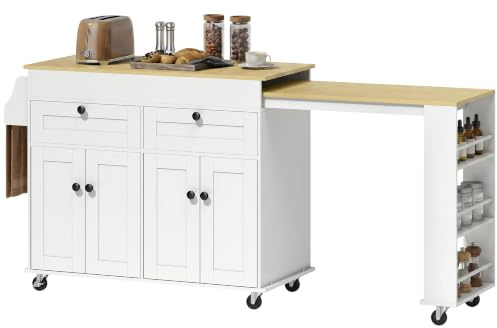 HOMCOM Îlot Central Cuisine Plateau Extensible 127,2-189,2x50x87,8 cm Blanc