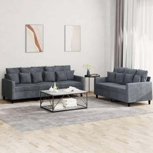 Sinkzol 2-TLG. Soffset med kudde mörkgrå sammet, hörnsoffa och lounge, klädselbänk, med förvaringsutrymme, ryggstöd, armstöd, nackstöd, perfekt för vardagsrum och gästrum