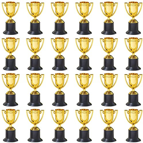Mini Trophées de Récompense et Prix, 24 Petites Coupes en Plastique Dorées pour Tournois Sportifs, Compétitions, Fêtes, 5 x 10 x 5 cm