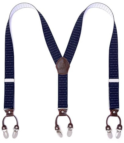 KANGDAI Bretelles Homme Larges 6 clips Brace Men Y Retour Suspensions ajustables élastiques et durables Clips en métal fort(Fond bleu)