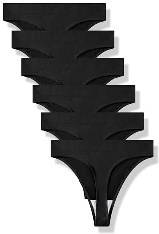 GRANKEE String Tanga Damen Unsichtbarer High Taille Tief Sitzender String Tangas Frauen 6 Pack(Black 6 Pack M)