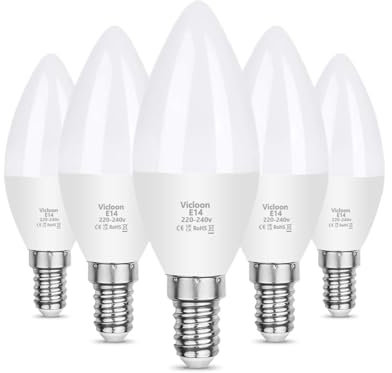 Vicloon E14 LED Kerze Lampe, 5er-Pack 5.5W 550 Lumen 3000K Warmweiß LED Kerze Glühbirne, C37 LED Brine ersetzt 50W Halogenlampe, AC 220-240V, 270° Strahlwinkel, Nicht Dimmbar E14 Energiesparlampe