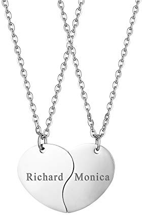 JewelryWe Smycken, 2 vänskapskedjor, av rostfritt stål, halsband med hjärt-/partnerhänge halsband med gravyr ”Love You” och livsträd, parhänge med kedja för kvinnor och män, anpassbara, Rostfritt stål