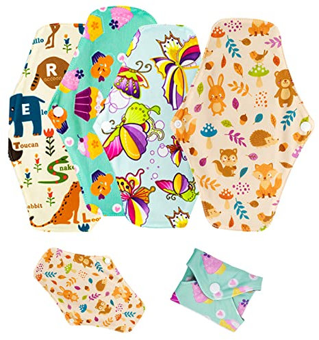 4 Stück waschbare Slipeinlagen, Damenbinden waschbar Pads Menstruationstuch mit Bambusgewebe,Waschbare Wiederverwendbare Stoffbinden (Wolkenmuster)