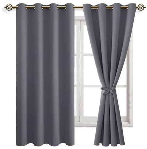 JIUZHEN Blickdicht Vorhänge Gardinen Ösenvorhang für Schlafzimmer Wohnzimmer,Grau Verdunkelungsvorhang,2 Stück,175x140cm(HxB)