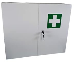 Erste Hilfe Verbandschrank (leer), großer Medizinschrank - 3 Fächern & Schloss zweitürig & robust Arzneimittelschrank + abschließbares Medikamentenfach – aus Metall, 60 x 50 x 13 cm - zum Aufhängen