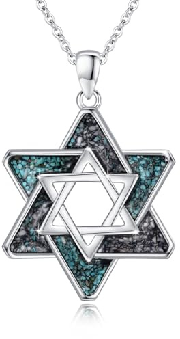 ABIGY Davidstern Halskette 925 Sterling Silber Davidstern Kette mit Türkis Anhänger Jüdischen Hexagramm Amulett Schmuck Geschenke für Damen Männer