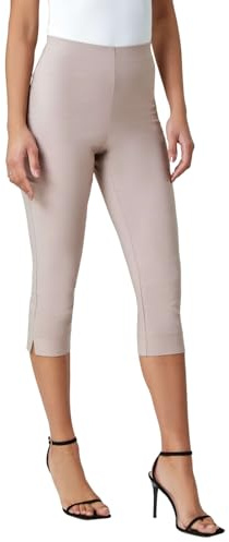 Roman Cropped Trousers for Women UK Ladies Capri Leggings Summer Pants Short Crop Stretch 3/4 Length Three Quarter Pedal Pusher Clothes Elasticated Bengaline Cut Off - Natural - Size 12