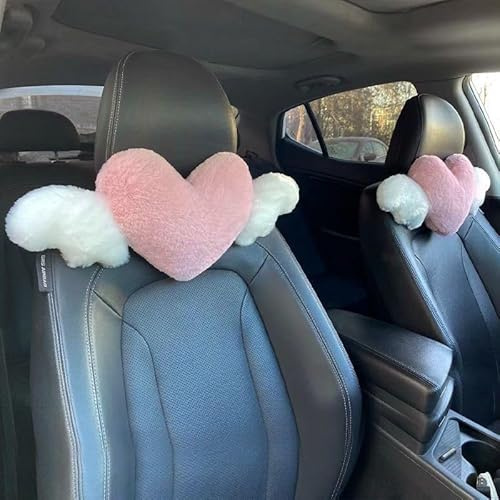 JOSON Juego de reposacabezas de coche con alas de ángel en forma de corazón, 2 piezas, cojín suave, para viajes y decoración del hogar