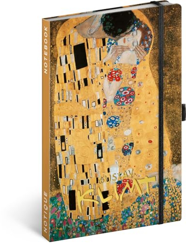 NOTIQUE Taccuino con pagine a righe e con elastico 13x21 cm circa A5, Notebook con copertina rigida di design, blocco per appunti, taccuino, diario, agenda per adulti, da donna (Gustav Klimt)