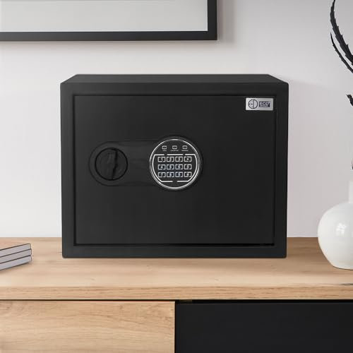 ECD Germany Safe Tresor 27L 38x30x29,5 cm, Stahl, Wandtresor mit feuerfester Tasche, Sensorlicht, Digitale Tastatur für Schmuck & Bargeld, Elektronischer Möbeltresor Geldkassette PIN-Code & Schlüssel
