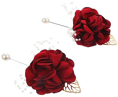 TINEASUR 2stücke Kunstrose Boutonniere Für Hochzeit Braut Und Brautjungfern Elegante Blumen Brosche Für Dekoration Und Festliche Anlässe Für Tänze Weinrot