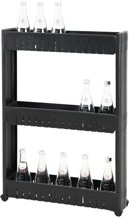 Amig - Carrito de Almacenamiento Estrecho con Ruedas Böken - Color Negro - 54 x 12 x 78 cm - Carro Auxiliar de Almacenamiento - Almacenaje de baño de 3 Niveles