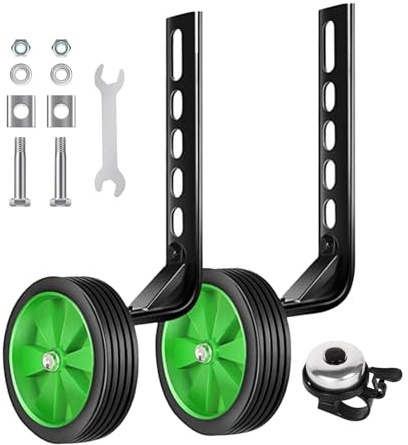 Pegciuho Ruote di Supporto per Bicicletta per Bambini, Accessori per Bicicletta, Rotelle di Supporto, Supporto per Ruota Posteriore, in Metallo, Regolabili per, Verde