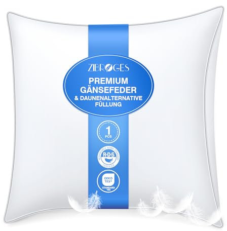 Zibroges Deluxe Daunenkissen 80x80cm Kissen mit Dreifacher Komfortschicht - Deutsches Design - Hygienisches Federkissen mit 100% Hochwertiger Weicher Füllung, Waschbar und Umweltbewusst
