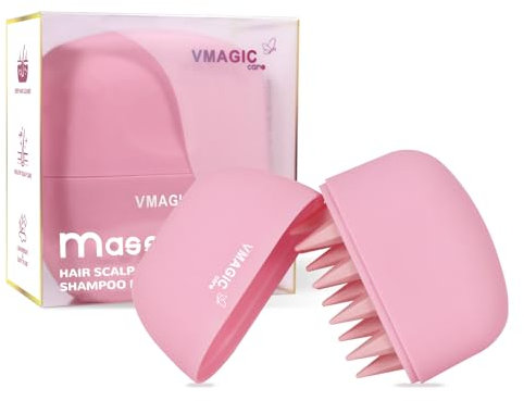 Shampoo Bürste Haar Kopfhaut Massagegerät Haarwachstum Kopfhaut Scrubber mit weichen Silikonborsten für Haarwachstum und Schuppenentfernung, Haarbürste für Kopfhaut Peeling (Rosa)