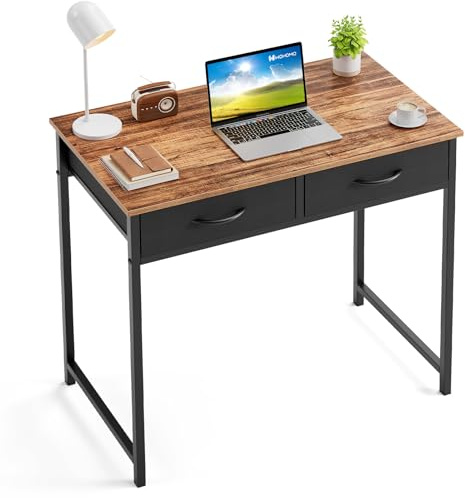 WOHOMO Small Computer Desk with Drawers, 31.5 Inch Rustic Vanity Desk with Storage, Home Office Computer Desks for Small Spaces, Modern Work Writing Study Table, Rustic