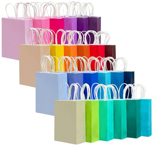 Gcardist 24PCS Medium Geschenkbeutel 20x12x27CM mit Griffen Bulk Gift Bags 24 Verschiedene Senior Color Bags Multiple Uses (8x5x11Inch, mittlere Größe)