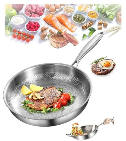 Padella Pro in titanio martellato con coperchio, padella in titanio multifunzionale martellato resistente ai graffi, antiaderente, riscaldamento uniforme, compatibile con tutti i piani cottura