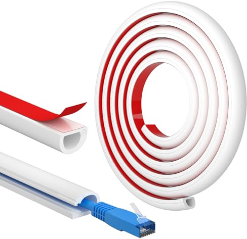 FIXCHORD Canalina Passacavi，Canalina Portacavi Autoadesivo, Lgnifugo, Verniciabile, Gestione dei cavi per case e uffici per nascondere cavi singoli, 1 x 15 mm (W) x 10mm (H) - lunghezza 2m - Bianco
