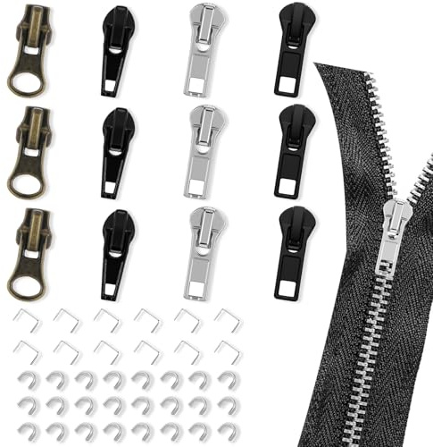12 stycken blixtlås-reparationssats, dragkedja reparationssats, fast dragkedja, reparationssats för kläder, bagage, ryggsäckar och resväskor