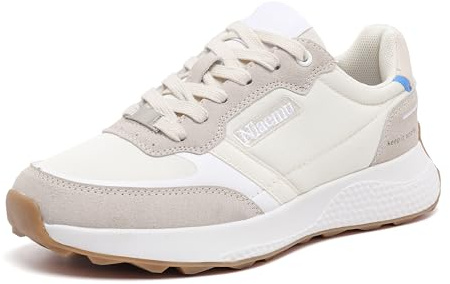 Niaemu Sneakers for Women Lightweight Lace-Up Shoes for Women Non-Slip Artificial Leather TPR Outsole Walking Shoes Tennis Running Fashion Sneakers (8,Beige)