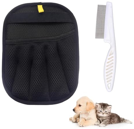 Cyberwork 2PCS Guante Pelo Gato Perro & Peine Gato – Manopla Quita Pelos Mascota Electrostática Doble Cara Reutilizable, Cepillo para Gatos y Perros, para Sofás Ropa Alfombras Coche