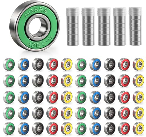 50 cuscinetti a sfera 608RS per skateboard, 9 x 22 x 6 mm, cuscinetti a sfera scanalati in miniatura, in acciaio al carbonio, cuscinetti di precisione 608 cuscinetti a sfera per skateboard, scooter