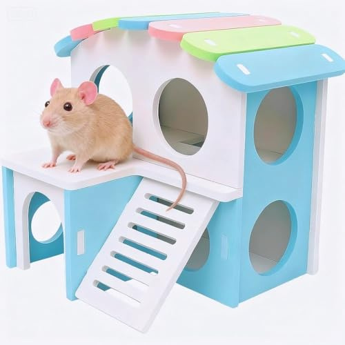 Hamster Toys, Blue Hamster House with Cozy Interior, Durable Hamster Bed for Small Pets, Comfortable Hamsters Hide for Cage Accessories
