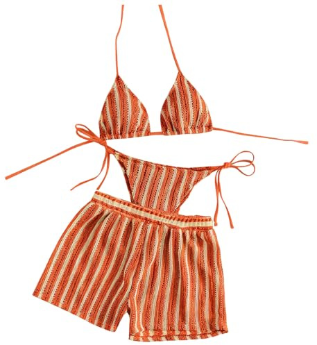 Maillot De Bain Femme 3 Pieces Bikini Set Sexy Ensembles Hauts De Bikini Et Slip Et Shorts De Plage 3 Pièces Tankini Maillot De Bain Femme Bloc De Couleur pour Vacances, Piscine