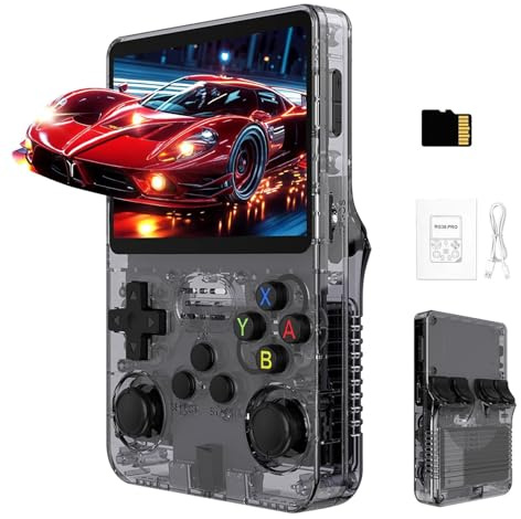 R36s Console di Gioco Portatile Retro, Console Portatile con oltre 20000 Giochi Integrati, Sistema Linux, Schermo IPS da 3,5, Mini Emulatore per Bambini e Adulti (Black,64G)