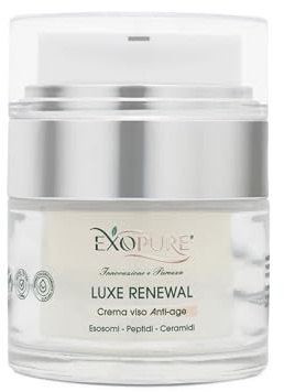 EXOPURE Crema Viso Antirughe 50ml Innovativa con ESOSOMI, Peptidi e Ceramidi, Crema Idratante Viso Rigenerante, Crema Viso Uomo & Donna - Effetto Radioso - MADE IN ITALY (Crema Completa 50 ml)