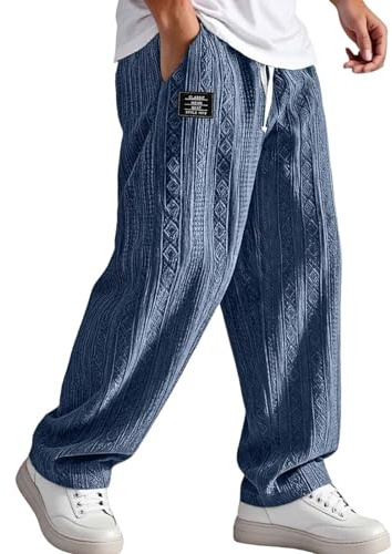 Generisch Pantalon en lin pour homme Pantalon d'été léger Pantalon en tissu Pantalon de loisirs Pantalon de plage Respirant Cordon de serrage Élastique Casual Regular Fit Agréable Refroidissement A31