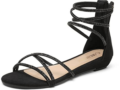 DREAM PAIRS Damen Sandalen Flache Sandalen Sommer,Size 39,Schwarz,Weitz