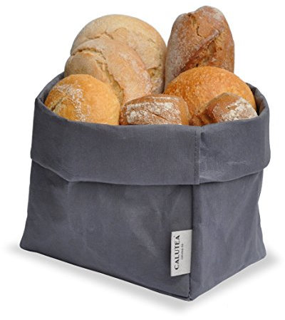CALUTEA großer XXL Brotkorb/Anthrazit/modern/veganes Leder als Stoff Alternative/Brottasche/Brötchenkorb/Obstkorb | faltbarer Krempelkorb 21cm Ø