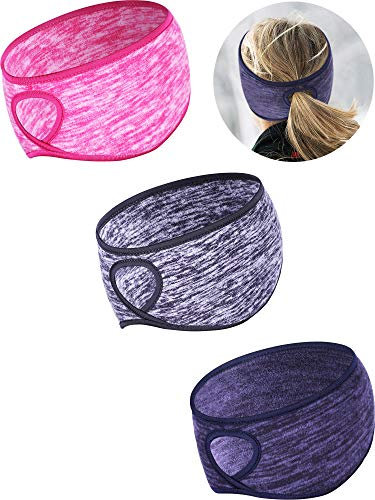 3 Stücke Fleece Pferdeschwanz Stirnband Earband Winter Laufen Ohrwärmer für Frauen Mädchen Outdoor Sports und Fitness (Farbe Satz 1)