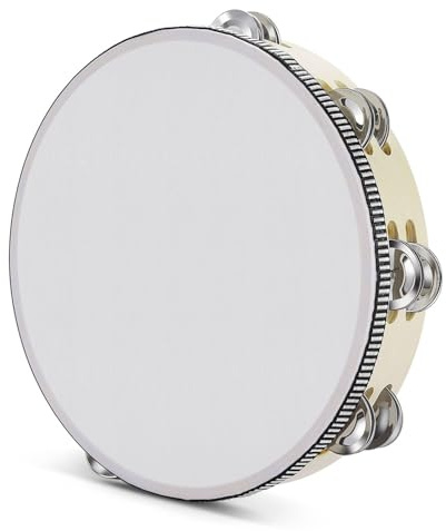 Flexzion trä handhållen tamburin för vuxna 25 cm dubbel rad 8-par jinglar (trä) - slagverk runda tamboriner musikinstrument med metallzills