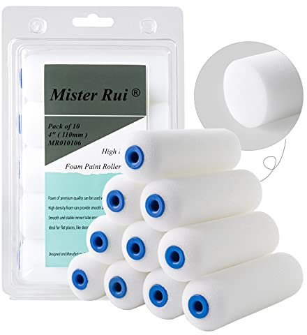 Juego de mini rodillos de pintura de alta densidad de espuma para rodillo de pintura brillante, 10 cm, color blanco (paquete de 10 unidades)