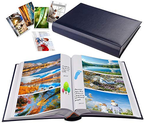 1DOT2 Fotoalbum Einsteckalbum Leder 402 Fotos 4x6 10x15cm 134 weiße Seiten mit Memo Raum zum Schreiben DIY Fotobuch 3 Einsteck-Taschen pro Seite für Familie Hochzeit Jahrestag Baby Urlaub blau
