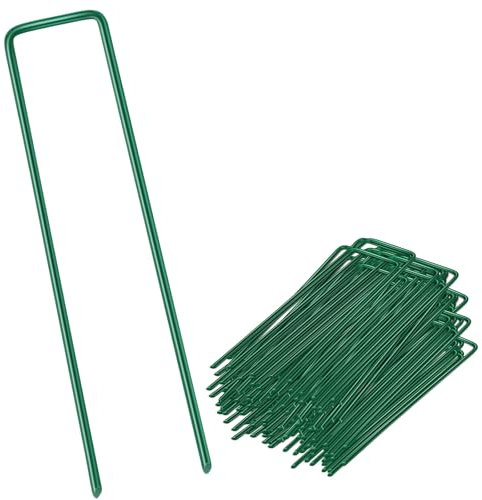Garden Pegs for Netting U-Shaped Nail Pins for Weed Tent Pegs Metal for Artificial Grass Weed Membrane Pegs, Green Paint. (100PCS)