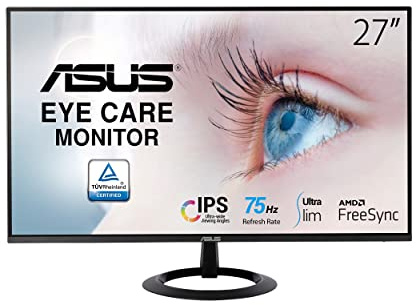 ASUS Eye Care VZ27EHE - 27 Zoll Full HD Monitor - Schlankes Design, Rahmenlos, Flicker-Free, Blaulichtfilter, FreeSync - 75 Hz, 16:9 IPS Panel, 1920x1080 - HDMI, D-Sub