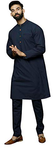 STYLE INSTANT Ensemble de pyjama Kurta en coton pour homme, tunique indienne, festival traditionnel, bleu, XXL