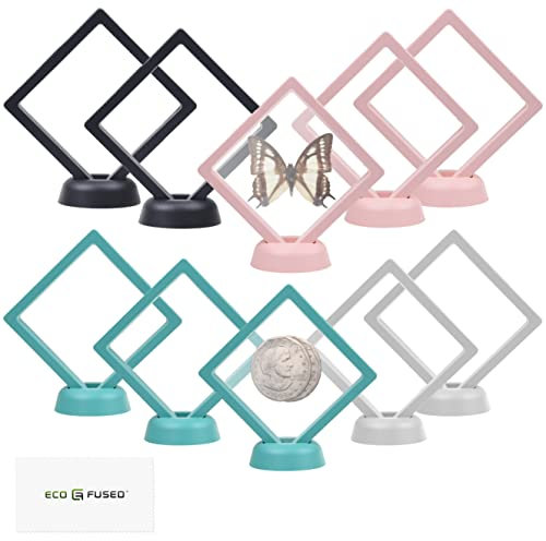 Eco-Fused Cornice Flottante 3D Trasparente - Set di 10 - Espositore a Sospensione per Oggetti da Collezione, Cimeli, Decorazioni - Porta Monete, Gioielli, Medaglie, Pietre Preziose (Multicolore)