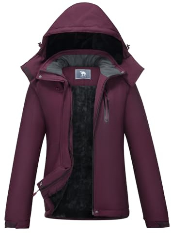 CAMEL CROWN Women's Mountain Waterproof Ski Jackets Warm Winter Snow Coat with Detachable Hood Windproof Rain Jacket Purple L