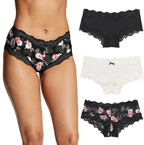 Maidenform Women's Underwear Pack w/Low-Rise, 3-Pack, Cheeky Lace Underwear Women Pack, Comfortable Lace Panties for Women