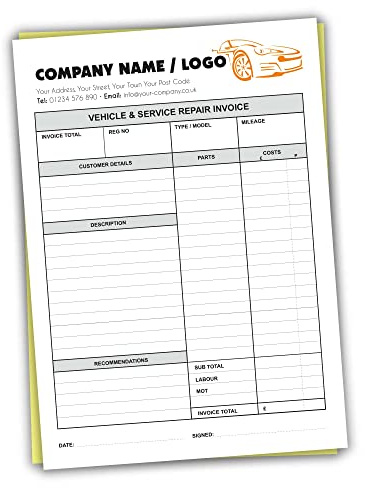 Personalised A4 Invoice Pad Garage/Mechanic Service Book, Duplicate NCR PAD, Garage Invoice PAD