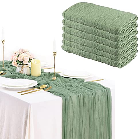 TOOSOAR 6 Stück Käsetuch-Tischläufer Salbeigrün, Tischläufer grün 300 x 90cm, Boho-Tischläufer für Hochzeit, Gaze-Tischläufer, zarte Tischdeko für Geburtstage & Hochzeiten Kuchen Tischdekoration