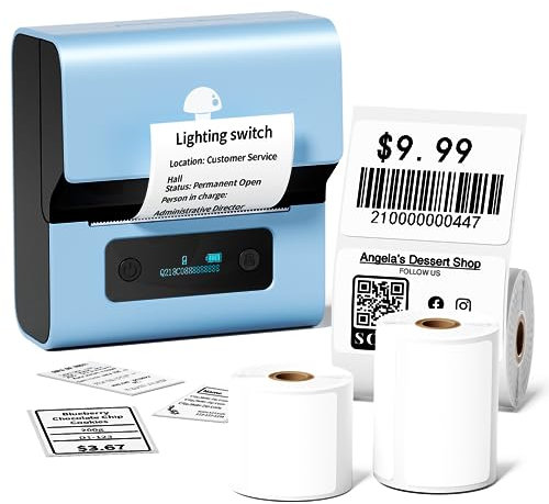 Phomemo M221 Etikettendrucker mit 3 Etikettenrollen - Bluetooth Beschriftungsgerät Selbstklebend Etikettendrucker,für Barcode,Einzelhandel,Büro,kleine Unternehmen,für Android & iOS & PC- Blau